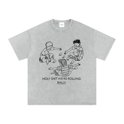 Rolling Balls Oversized Vintage T-Shirt in Light Gray by Rave Uniform