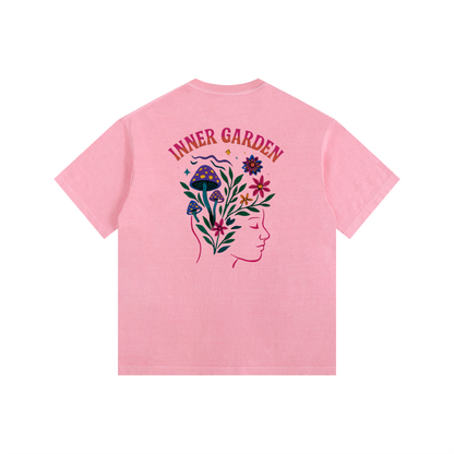 Inner Garden Oversized T-Shirt in Pink detail view by Rave Uniform