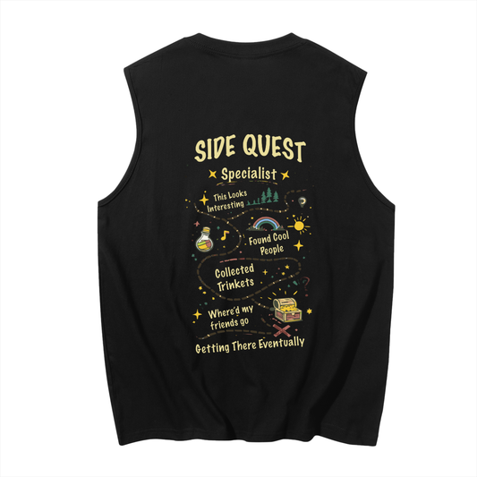 Side Quest Muscle Tank Top in Black side view by Rave Uniform
