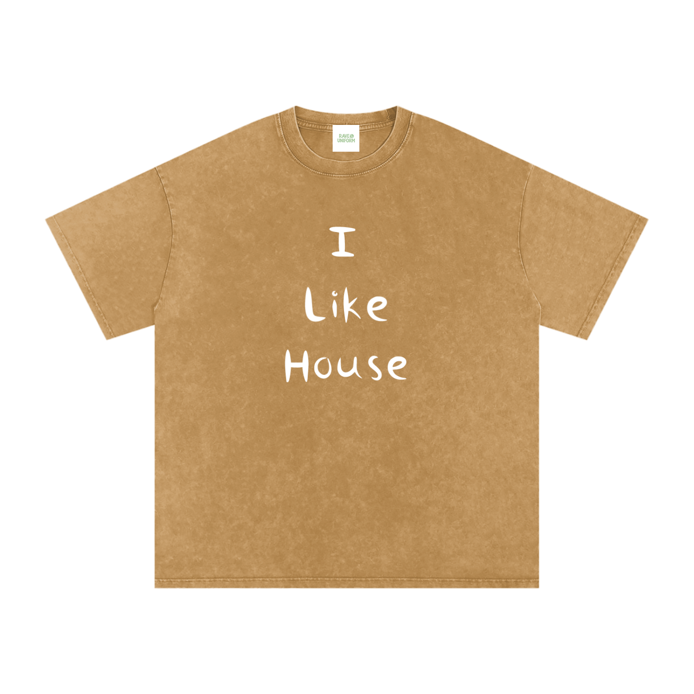 I Like House Oversized Vintage T-Shirt in Light Brown detail view by Rave Uniform