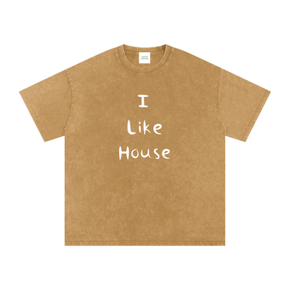 I Like House Oversized Vintage T-Shirt in Light Brown detail view by Rave Uniform