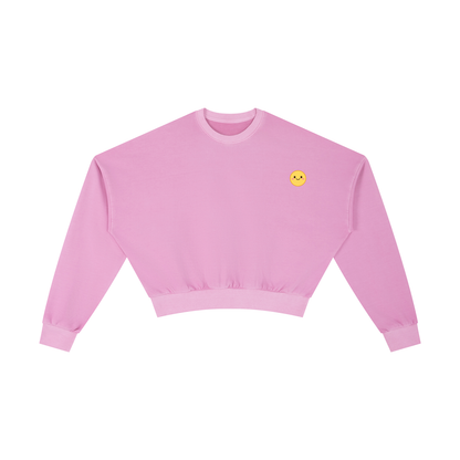 Smiley Cropped Clinched Waist Sweater in Rose Red by Rave Uniform