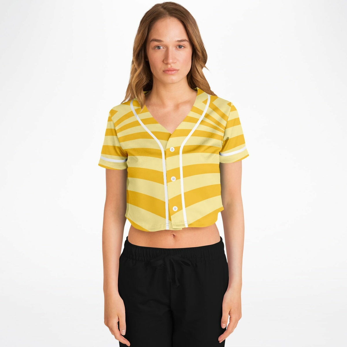 Banana Split Cropped Baseball Jersey, front, on model