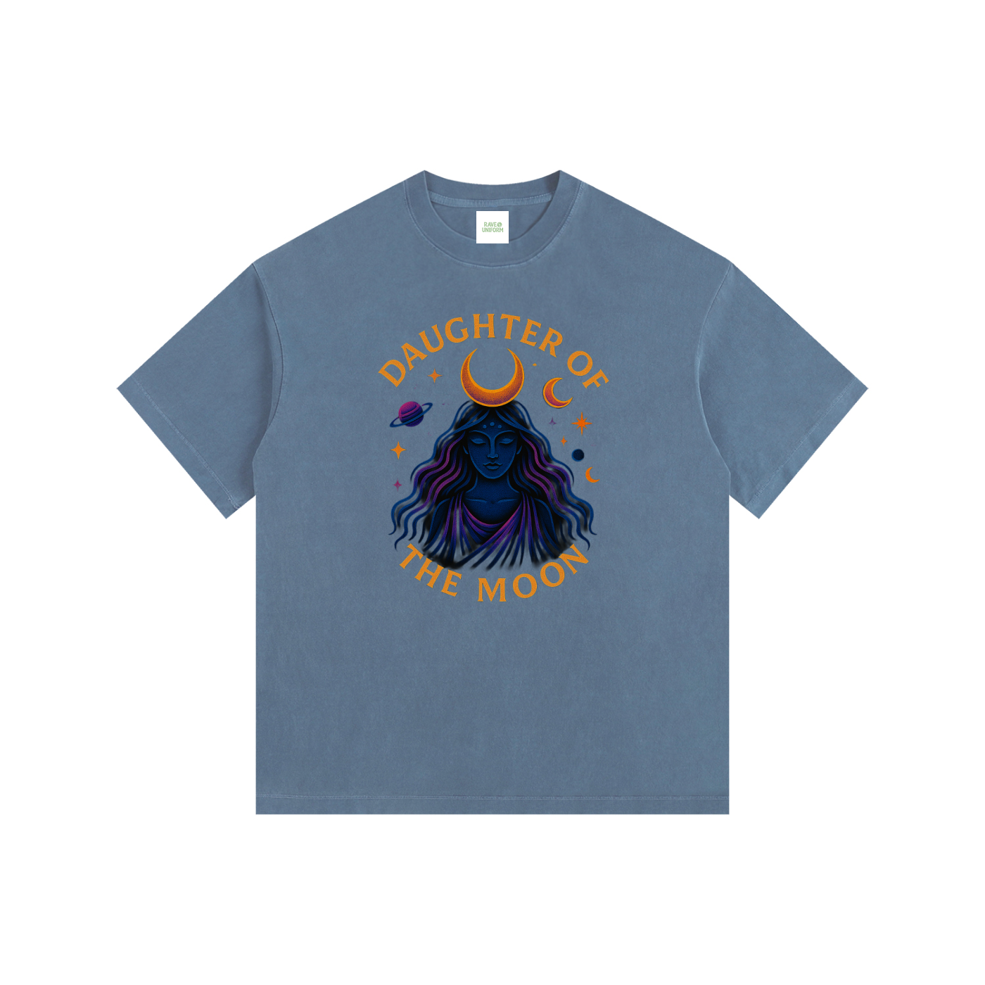 Daughter of The Moon Oversized T-Shirt in Royal Blue detail view by Rave Uniform