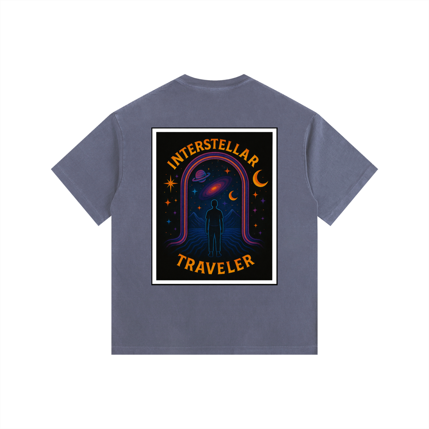 Interstellar Traveller Oversized T-Shirt in Navy Blue detail view by Rave Uniform