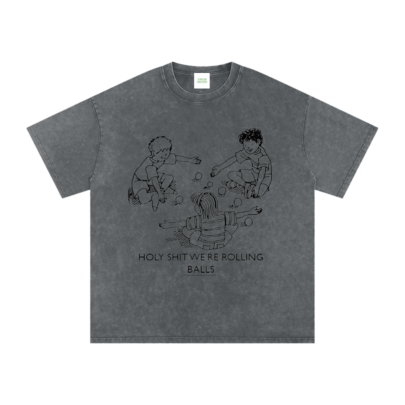 Rolling Balls Oversized Vintage T-Shirt in Pirate Gray detail view by Rave Uniform