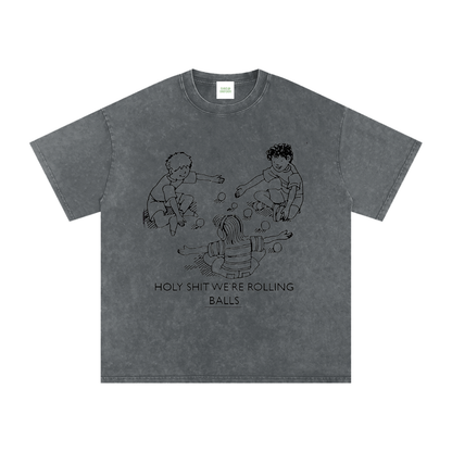 Rolling Balls Oversized Vintage T-Shirt in Pirate Gray detail view by Rave Uniform