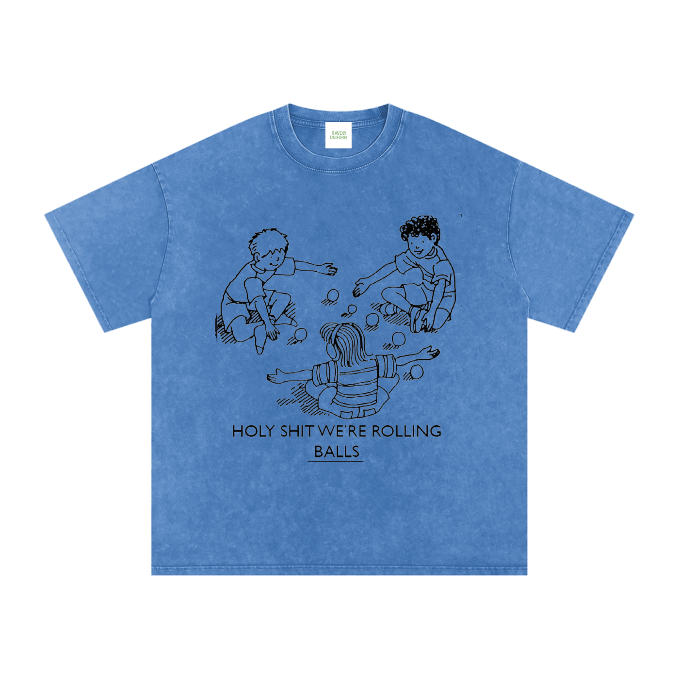 Rolling Balls Oversized Vintage T-Shirt in Light Blue detail view by Rave Uniform