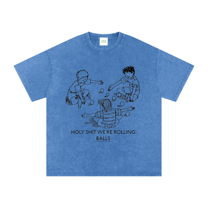 Rolling Balls Oversized Vintage T-Shirt in Light Blue detail view by Rave Uniform