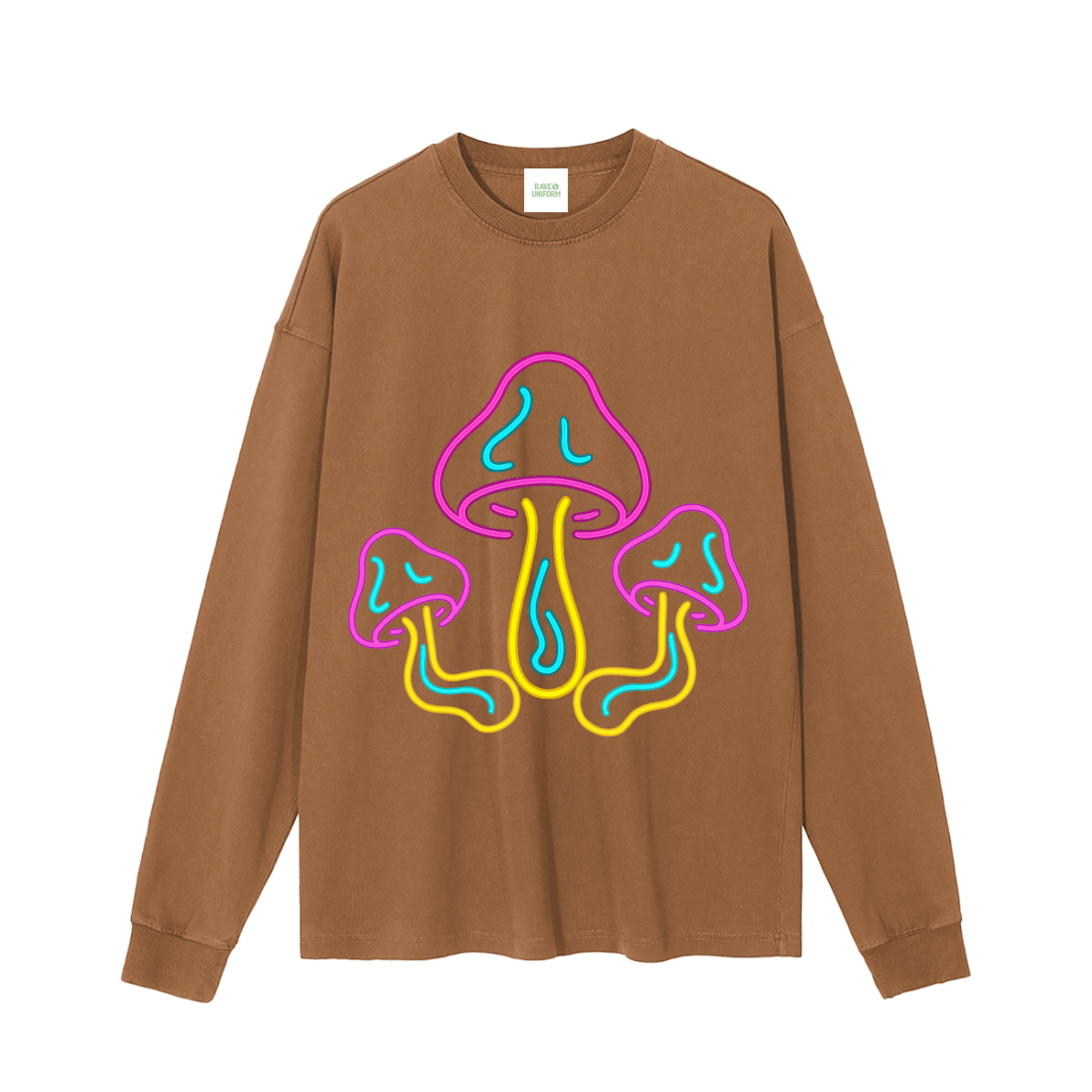 Glowing Mushroom Long Sleeve T-Shirt in Mocha by Rave Uniform