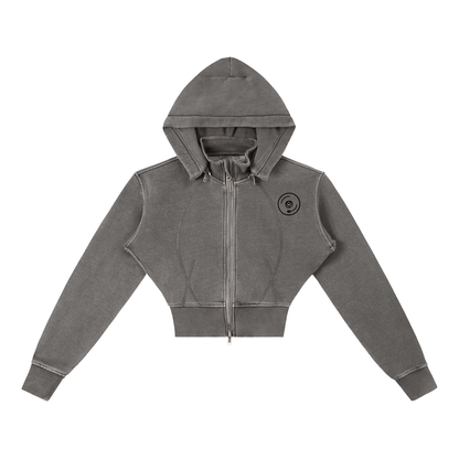 Vinyl Love Cropped Fleece Hoodie - Rave Uniform Detail View