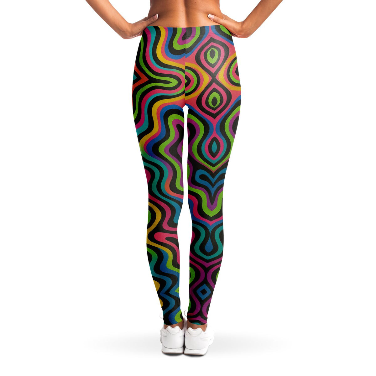 Psychedelic Drapes Leggings, back, on model