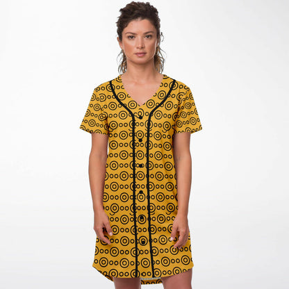 Yellow Eyes Baseball Jersey Dress, front, on model