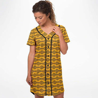 Yellow Eyes Baseball Jersey Dress, front, on model