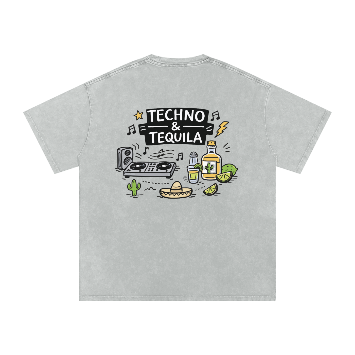 Techno & Tequila Vintage Oversized T-Shirt - Rave Streetwear View