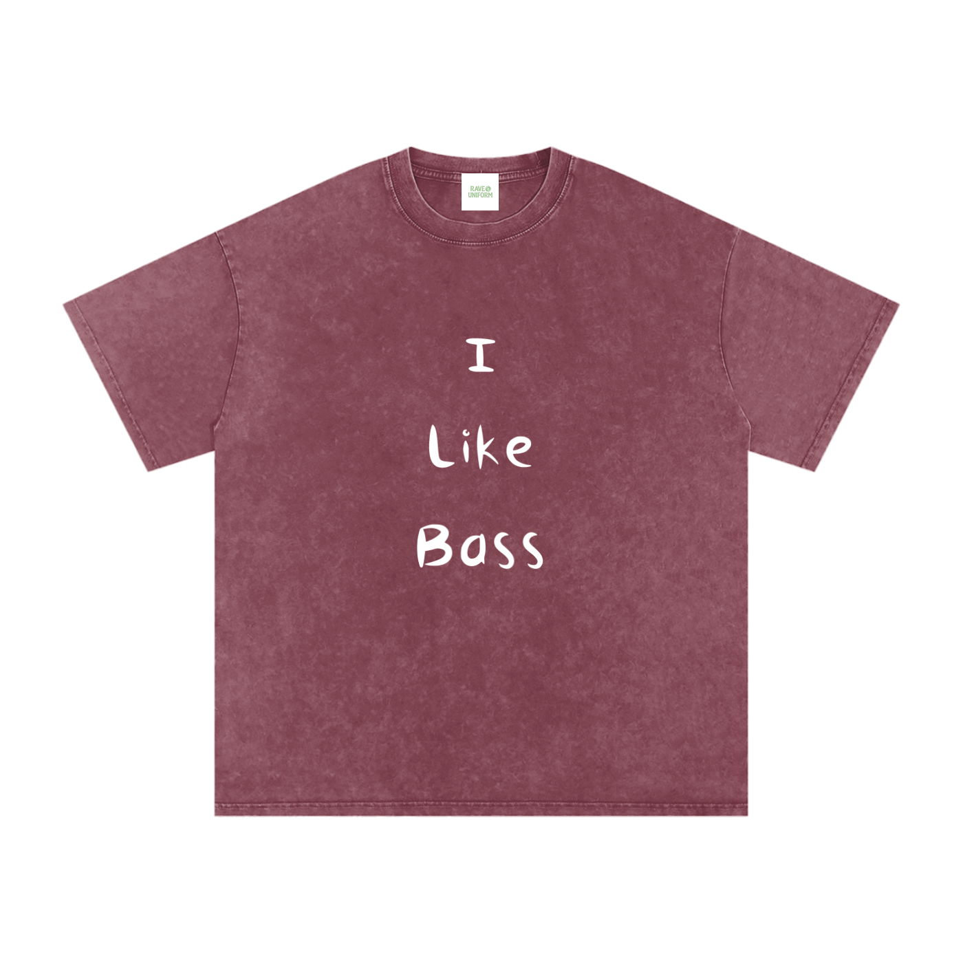 I Like Bass Oversized Vintage T-Shirt in Red detail view by Rave Uniform