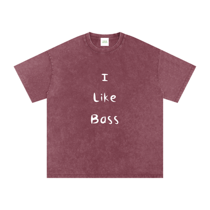 I Like Bass Oversized Vintage T-Shirt in Red detail view by Rave Uniform