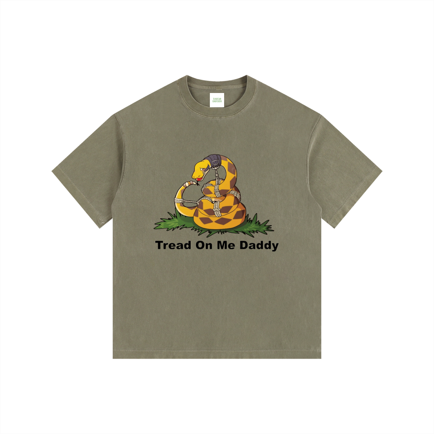 Tread On Me Daddy Oversized T-Shirt in Army Green detail view by Rave Uniform