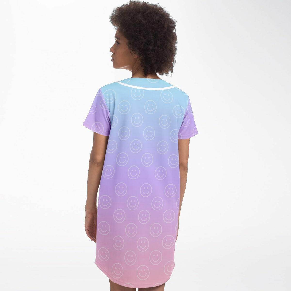 Cotton Candy Smiles Baseball Jersey Dress, back, on model