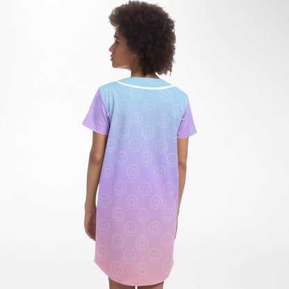 Cotton Candy Smiles Baseball Jersey Dress, back, on model