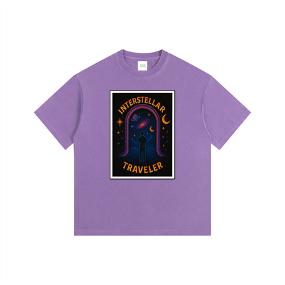 Interstellar Traveller Oversized T-Shirt in Purple detail view by Rave Uniform
