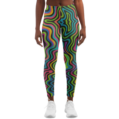 Psychedelic Drapes Leggings, front, on model