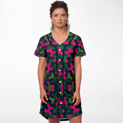 Rave Camo Baseball Jersey Dress, front, on model