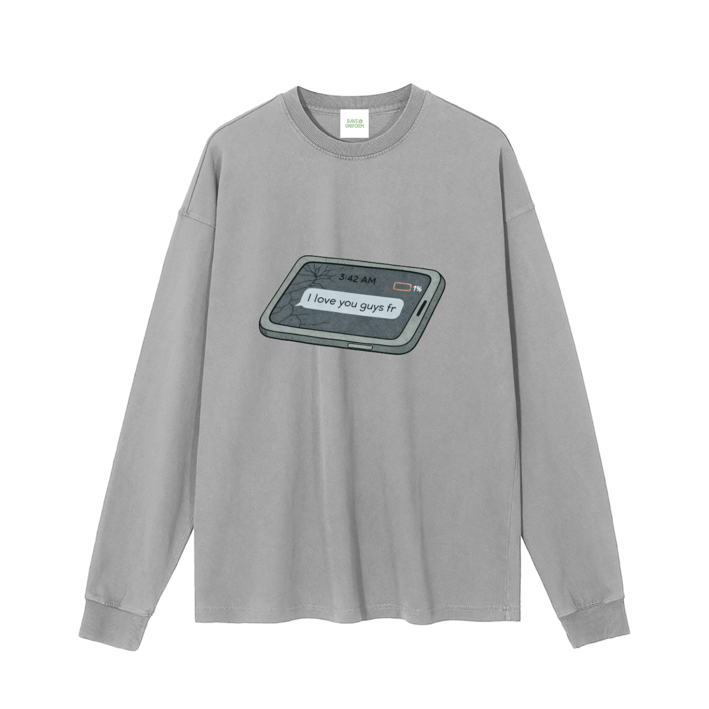 Love U Long Sleeve T-Shirt in Medium Gray by Rave Uniform