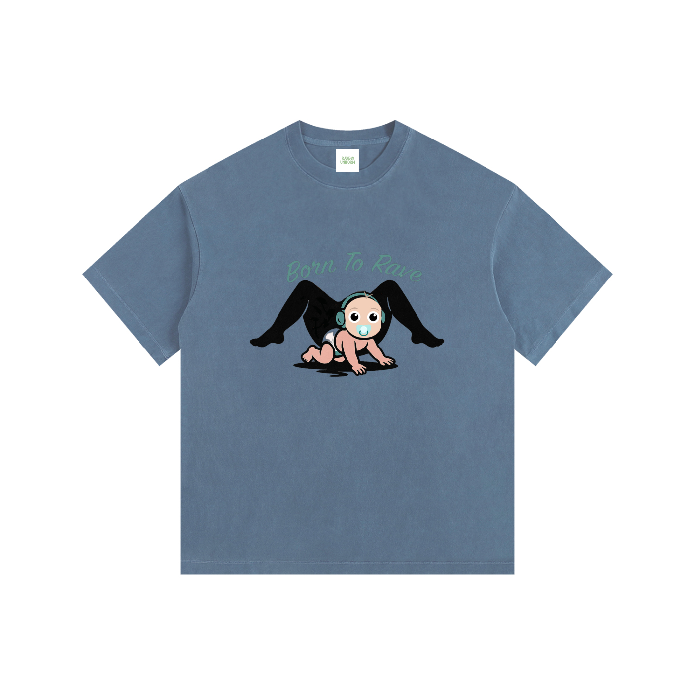 Born To Rave Oversized T-Shirt in Royal Blue detail view by Rave Uniform