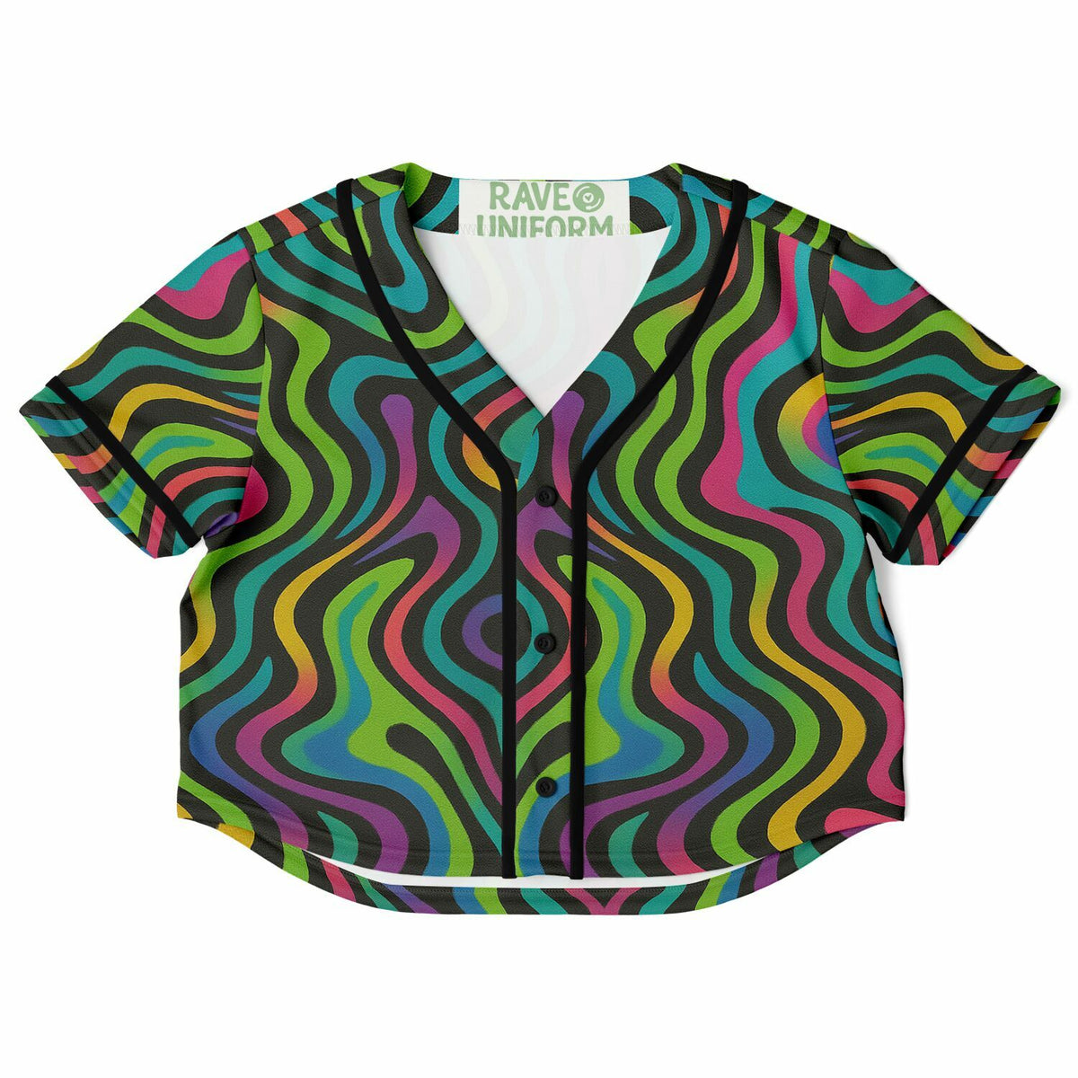 Psychedelic Drapes Cropped Baseball Jersey, front, flat lay