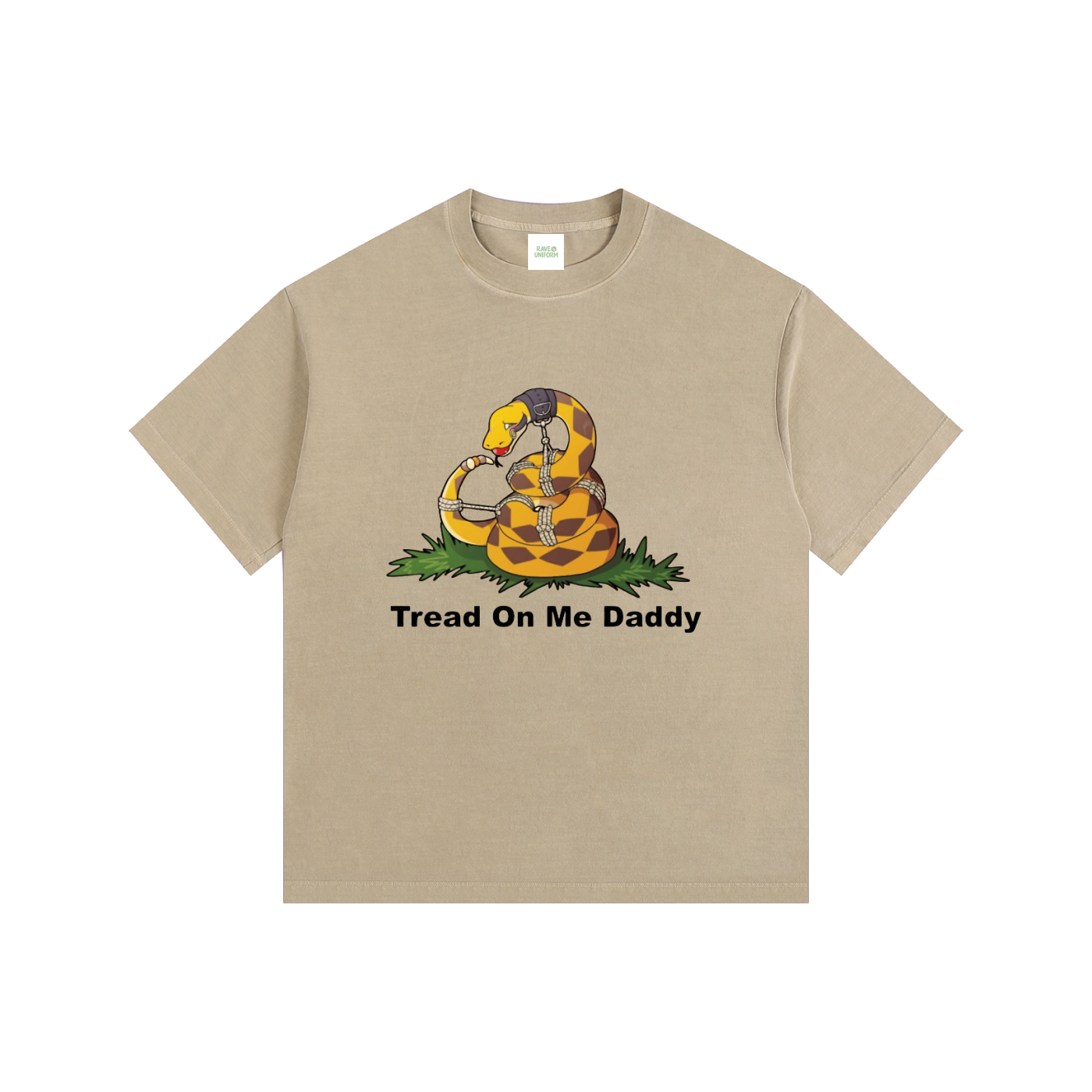 Tread On Me Daddy Oversized T-Shirt in Khaki detail view by Rave Uniform