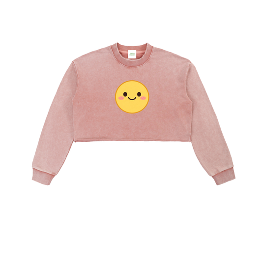 Smiley Cropped Sweatshirt in Pink by Rave Uniform