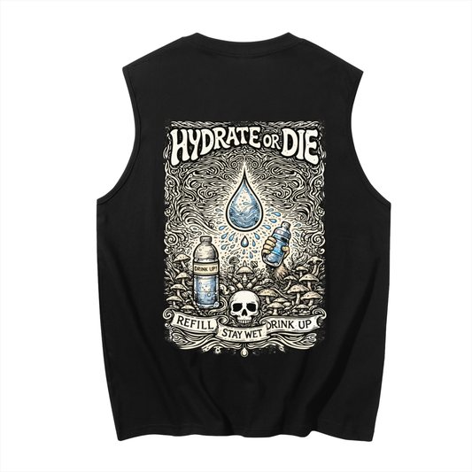 Stay Hydrated Muscle Tank Top in Black alternate view by Rave Uniform