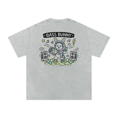 Bass Bunny Oversized Vintage T-Shirt in Light Gray alternate view by Rave Uniform