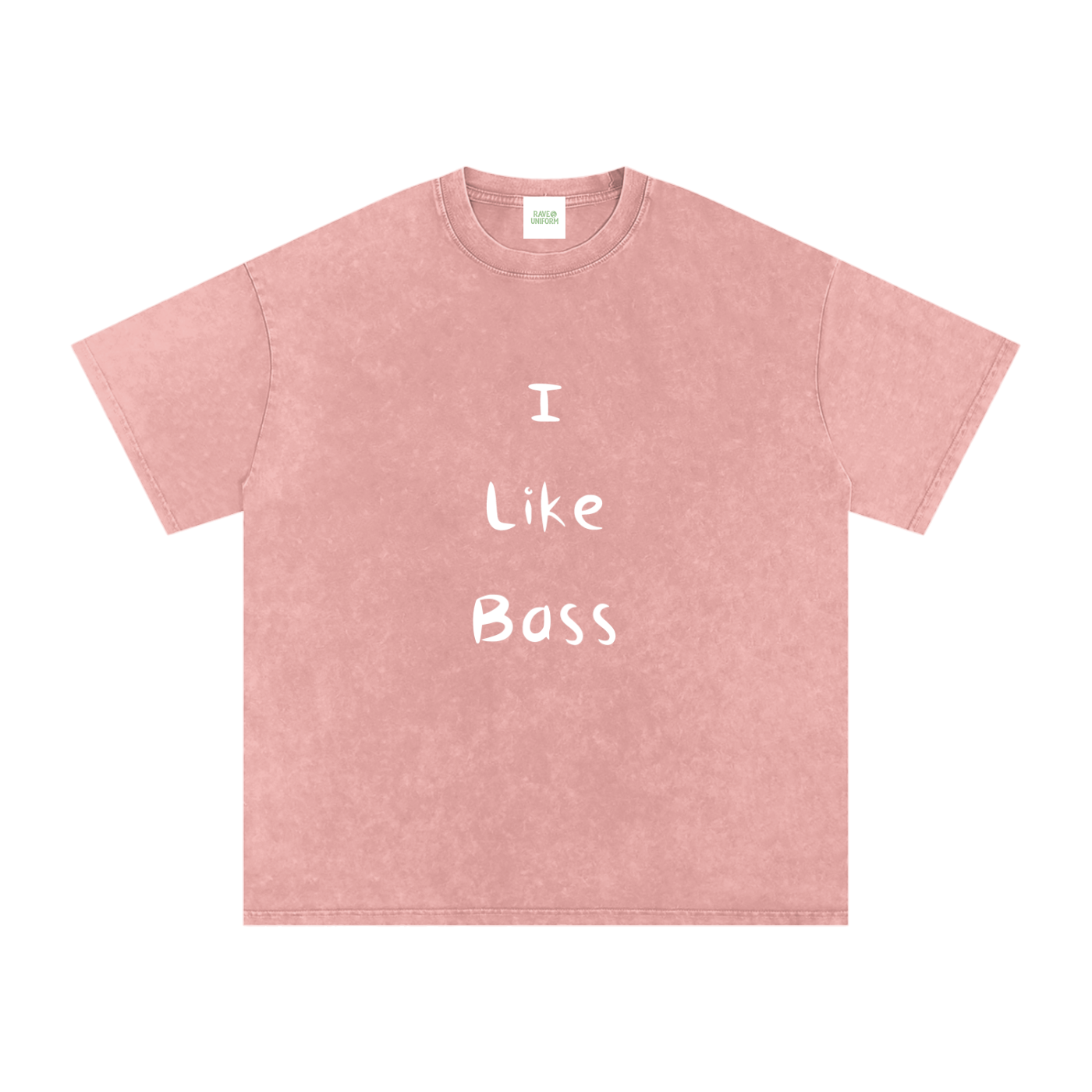 I Like Bass Oversized Vintage T-Shirt in Light Pink detail view by Rave Uniform