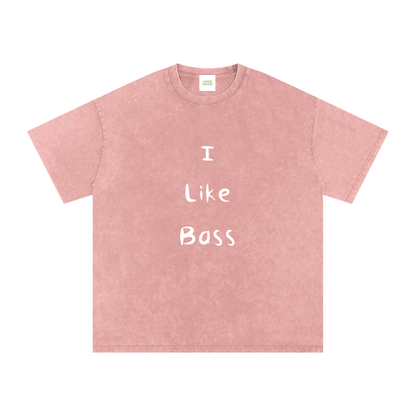 I Like Bass Oversized Vintage T-Shirt in Light Pink detail view by Rave Uniform