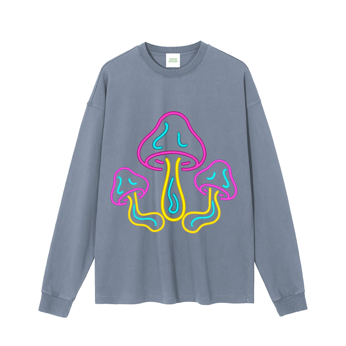 Glowing Mushroom Long Sleeve T-Shirt in Gray Blue by Rave Uniform