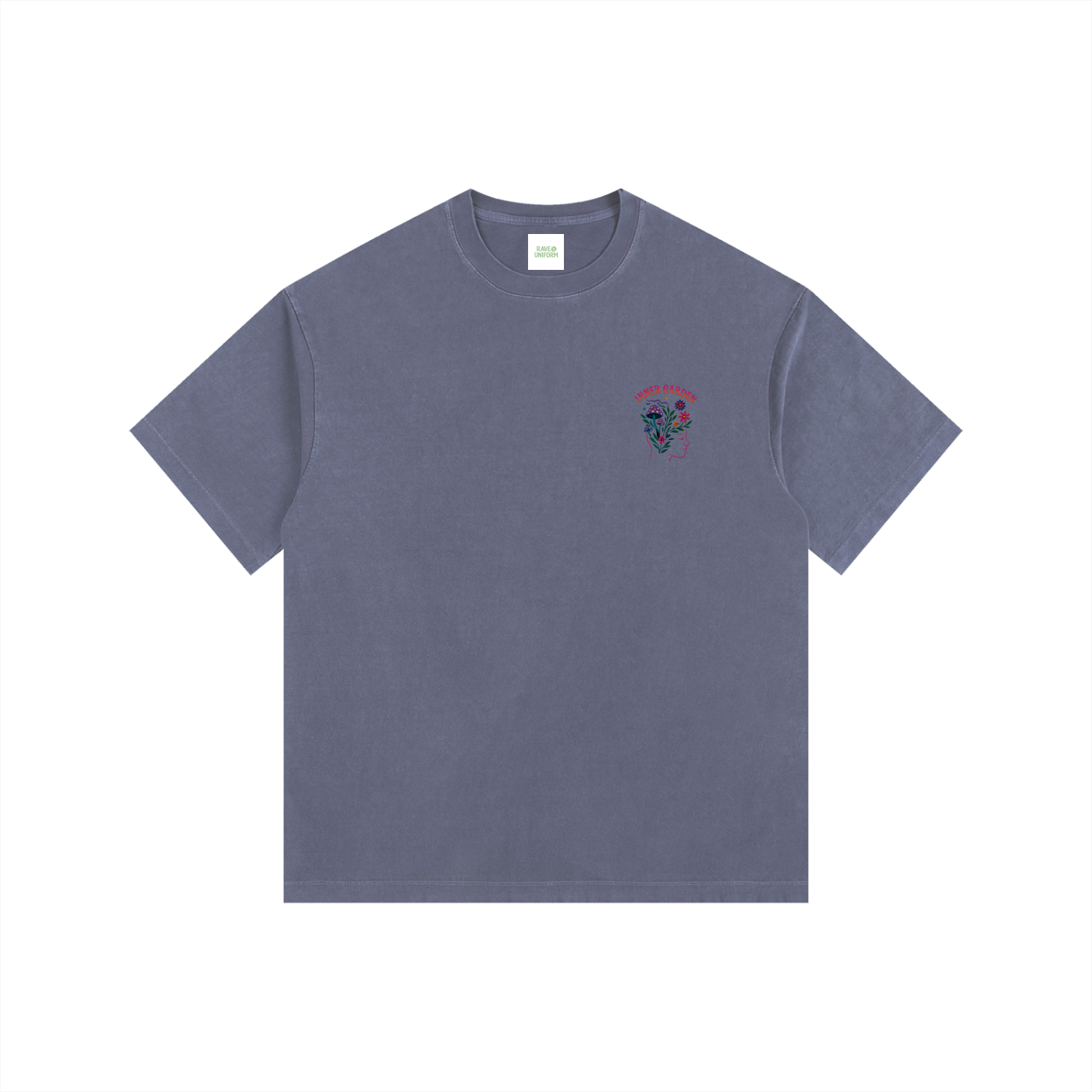 Inner Garden Oversized T-Shirt in Navy Blue detail view by Rave Uniform