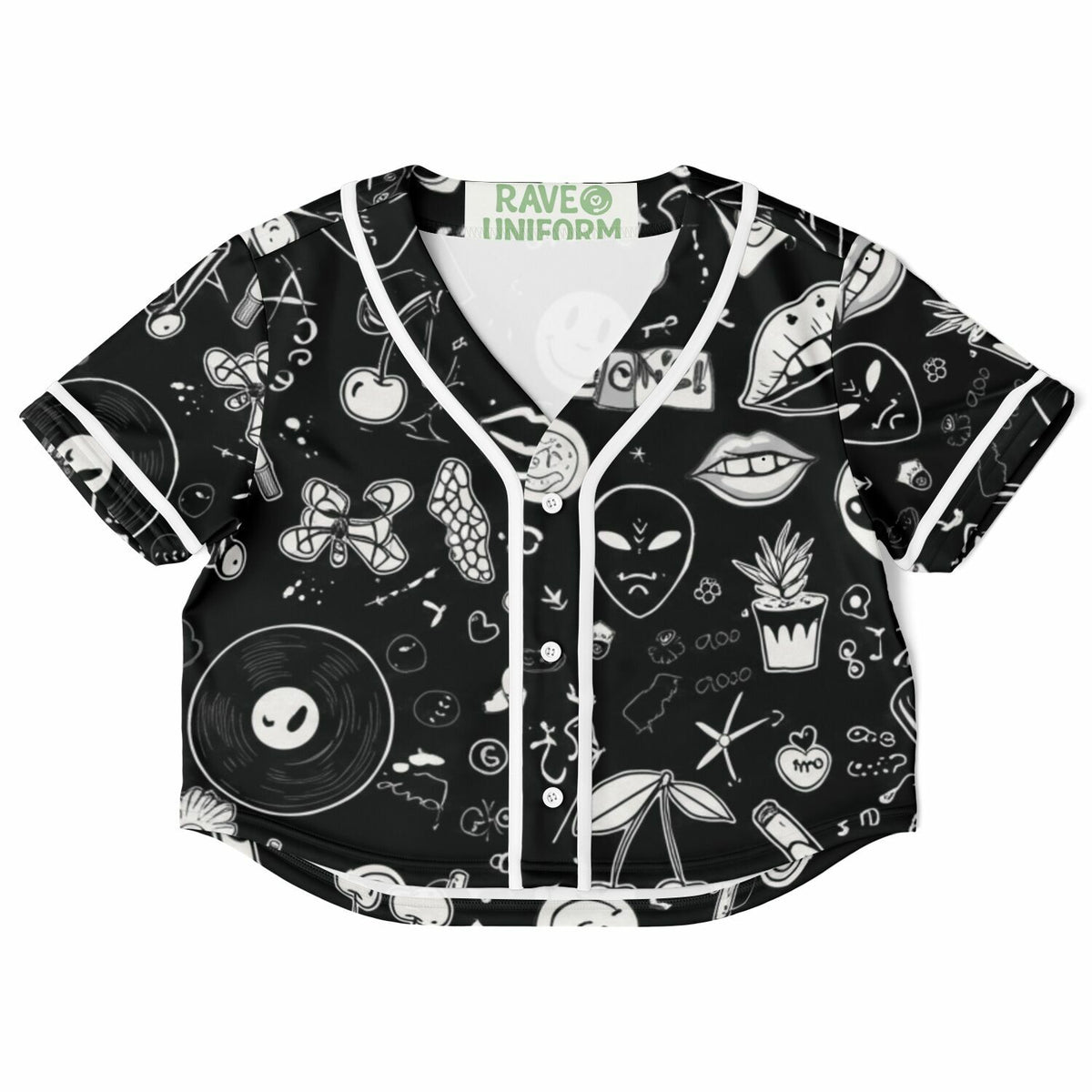 Stoner Doodles Cropped Baseball Jersey, front, flat lay