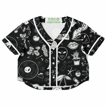 Stoner Doodles Cropped Baseball Jersey, front, flat lay