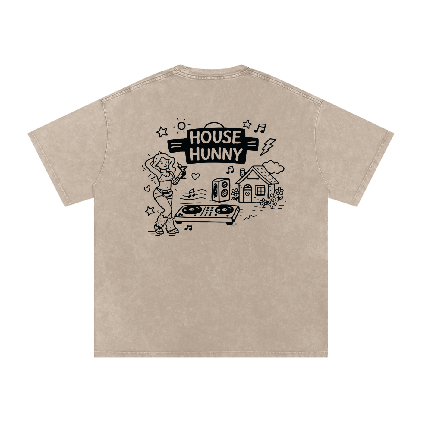 House Hunny Oversized Vintage T-Shirt in Khaki Ash detail view by Rave Uniform