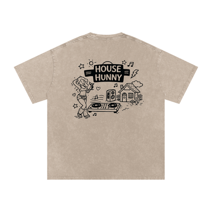 House Hunny Oversized Vintage T-Shirt in Khaki Ash detail view by Rave Uniform