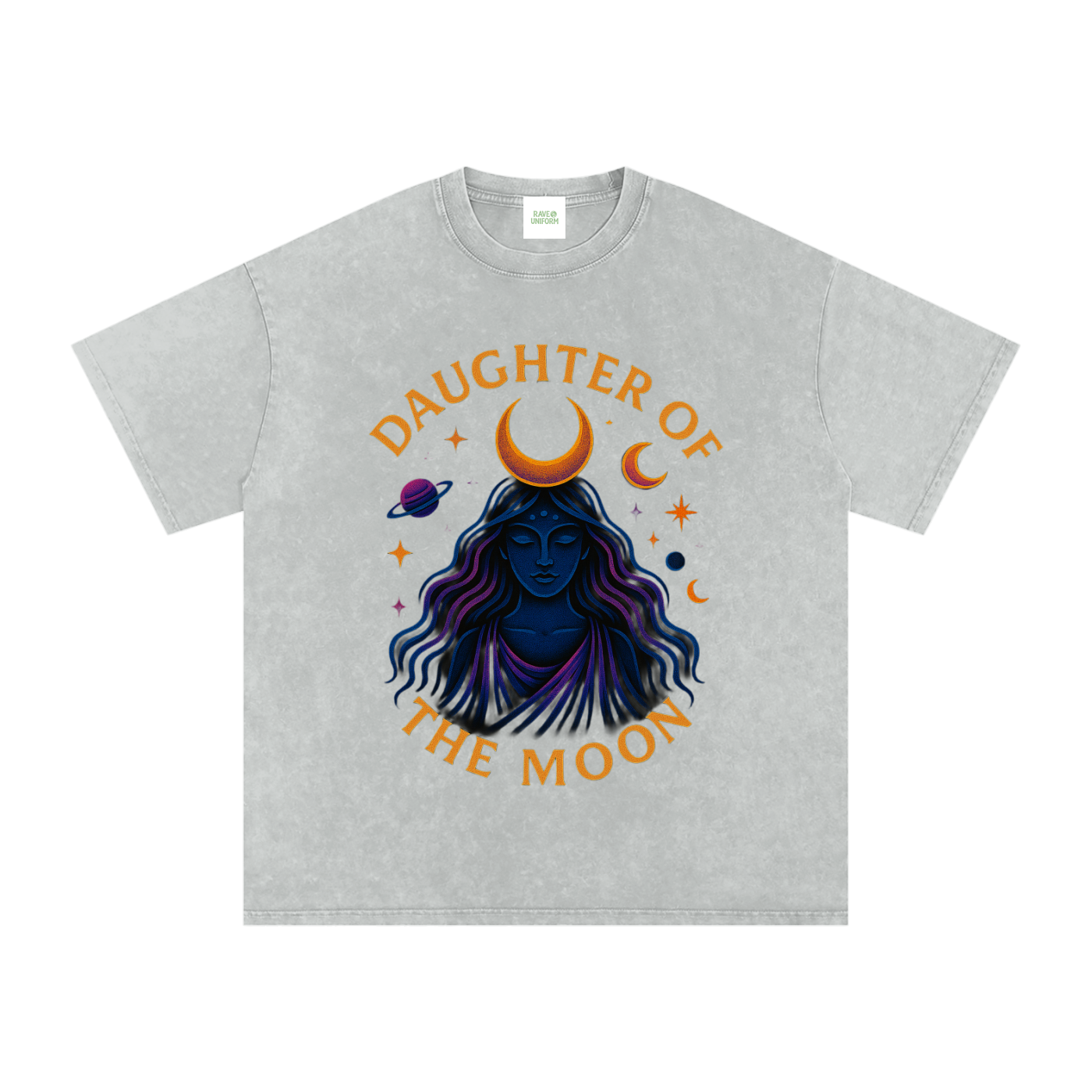 Daughter of The Moon Oversized Vintage T-Shirt in Light Gray by Rave Uniform