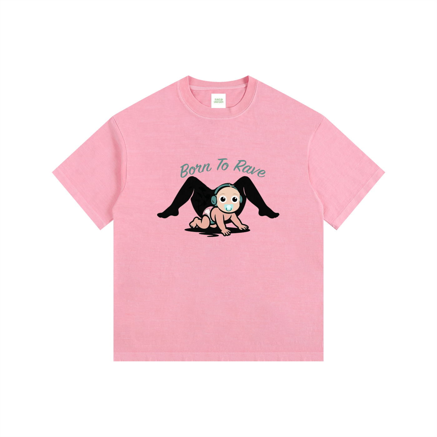 Born To Rave Oversized T-Shirt in Pink detail view by Rave Uniform