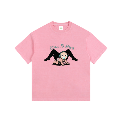 Born To Rave Oversized T-Shirt in Pink detail view by Rave Uniform