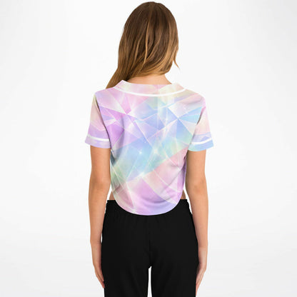 Sherbert Kaleidoscope Cropped Baseball Jersey, back, on model