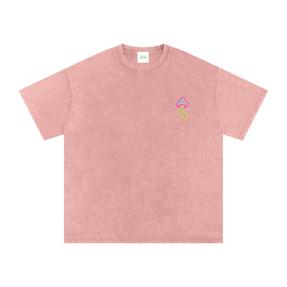 Glowing Mushroom Oversized Vintage T-Shirt in Light Pink detail view by Rave Uniform
