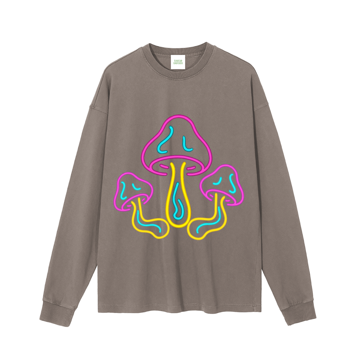 Glowing Mushroom Long Sleeve T-Shirt in Brown by Rave Uniform