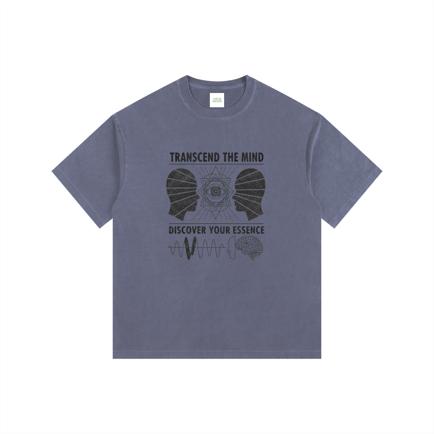 Free The Mind Oversized T-Shirt in Navy Blue detail view by Rave Uniform