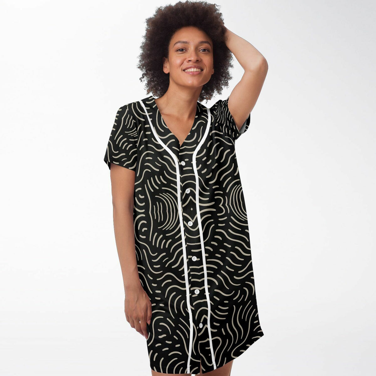 Golden Doodles Baseball Jersey Dress, front, on model